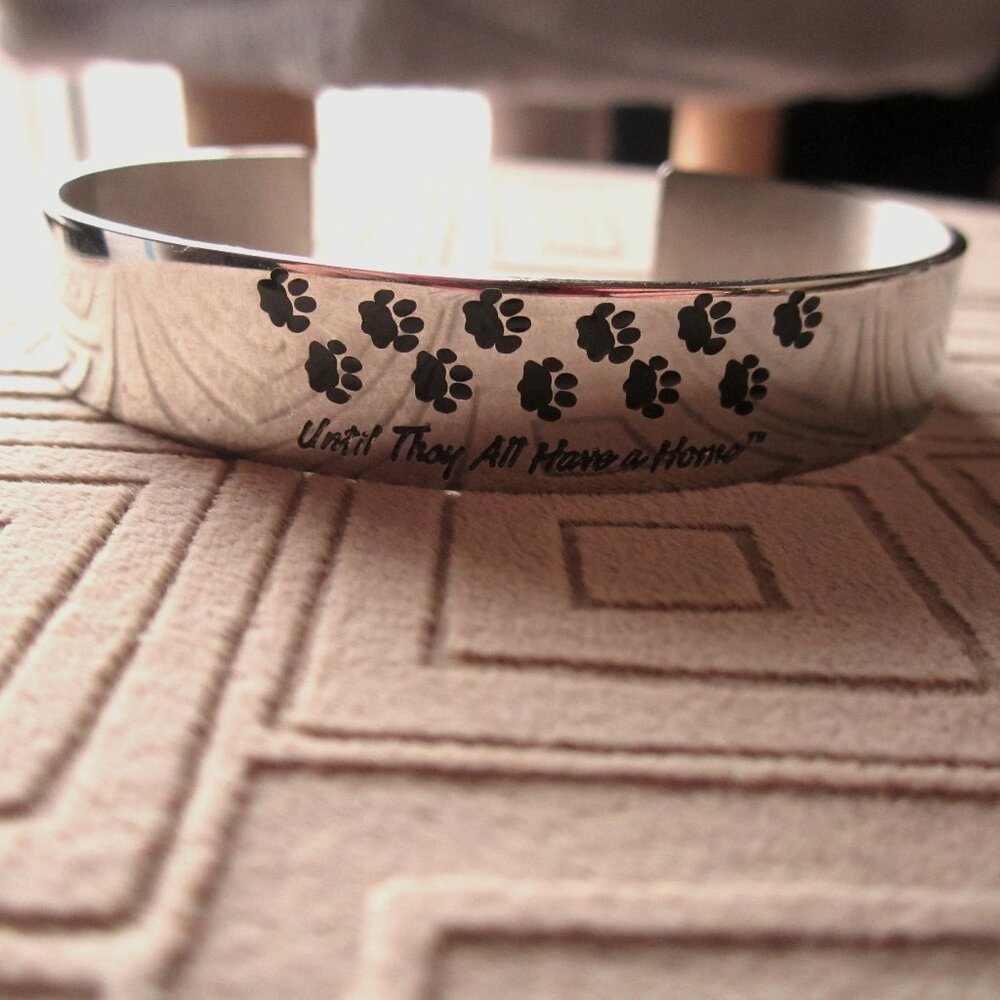 Paw Print Cuff Bracelet – “Until They All Have a Home” – Silver Tone Bangle